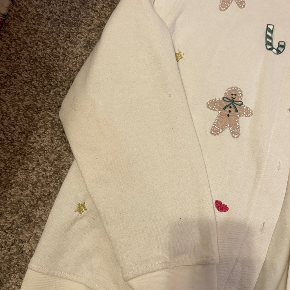 Vintage Cream Cardigan candy cane gingerbread Embroidery L cottage core grandma - Picture 6 of 9